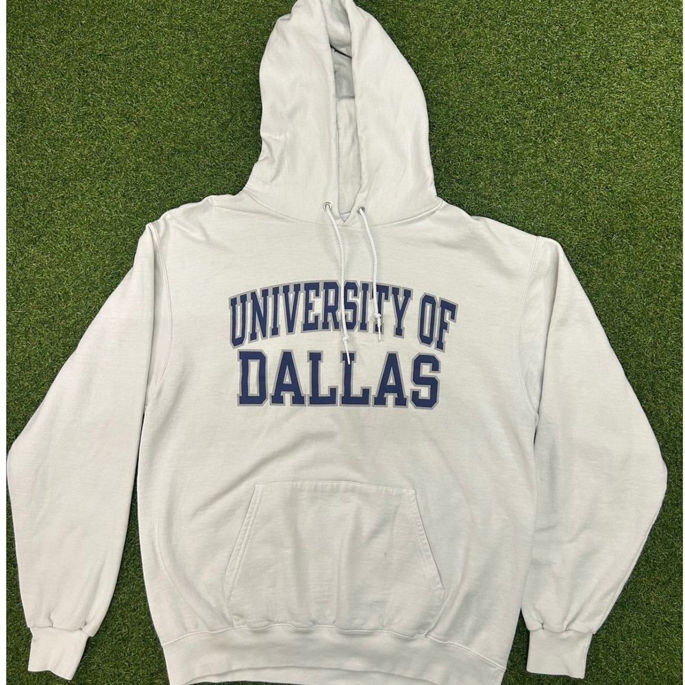 Vintage Champion University of Dallas Hoodie Mens Large Grey Pullover Sweatshirt